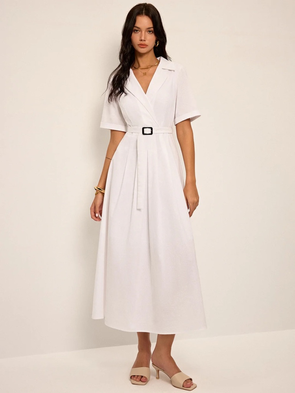 52 Linen & Blend Belted Pleated Shirt Dress - Picture 4 of 6